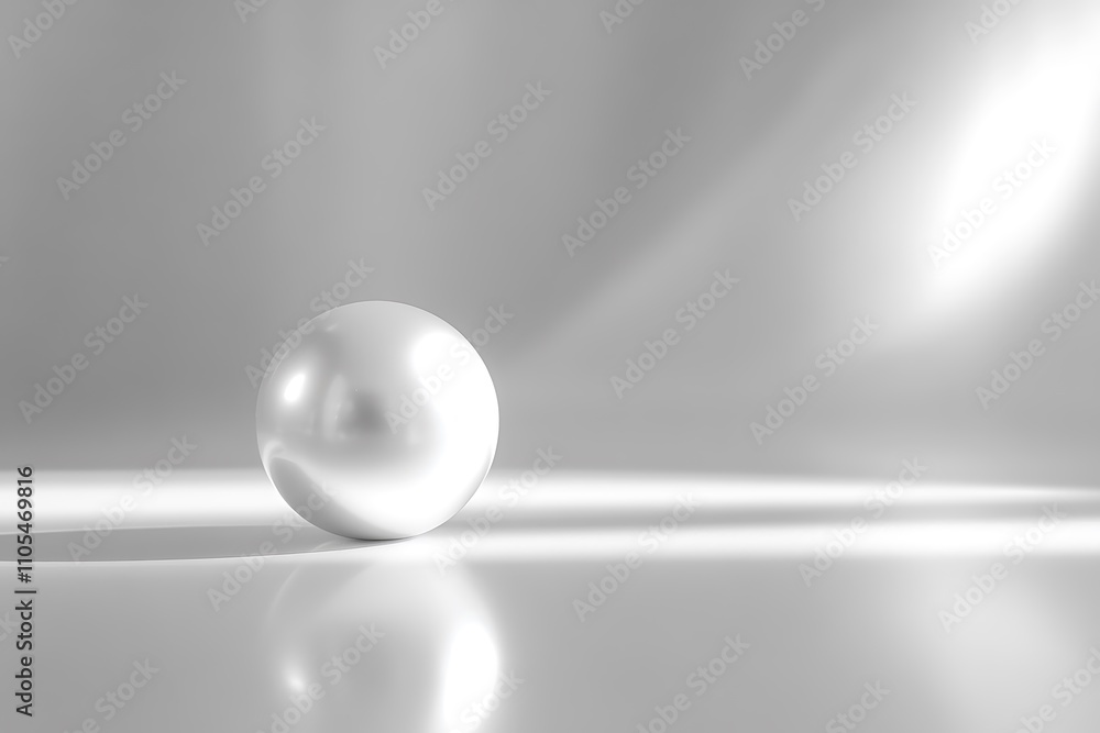 A Single Shiny Silver Sphere on a Clean White and Gray Background with Soft Light Reflection A Single Shiny Silver Sphere on a Clean White and Gray Background with Soft Light Reflection