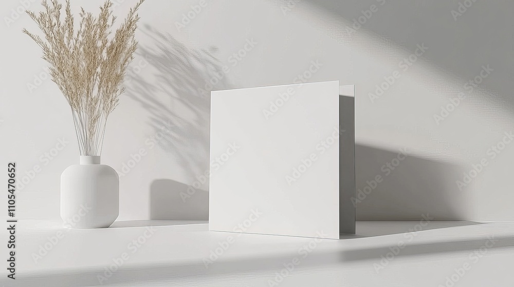 Modern half-folded flyer mockup template with sharp corners and minimalist aesthetic, white background, Modern half-folded flyer mockup template with sharp corners and minimalist aesthetic, white background,