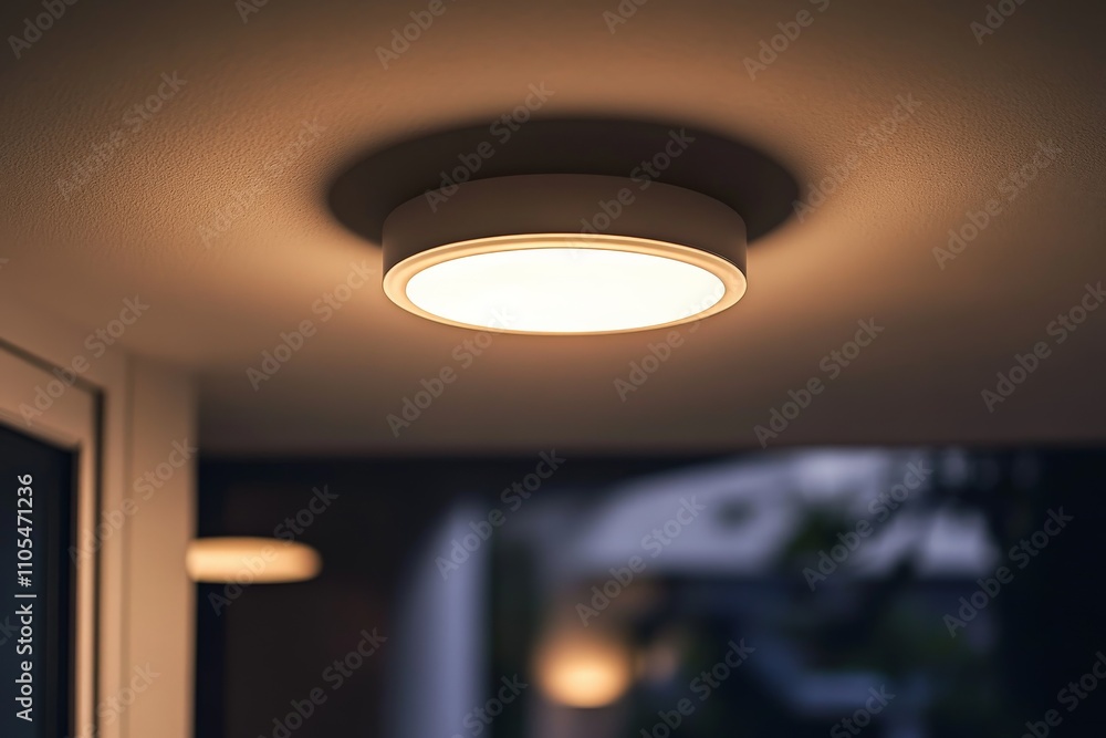 A sleek, modern ceiling light with minimalist design, casting a warm glow and enhancing the clean lines of a contemporary interior living space. A sleek, modern ceiling light with minimalist design, casting a warm glow and enhancing the clean lines of a contemporary interior living space.