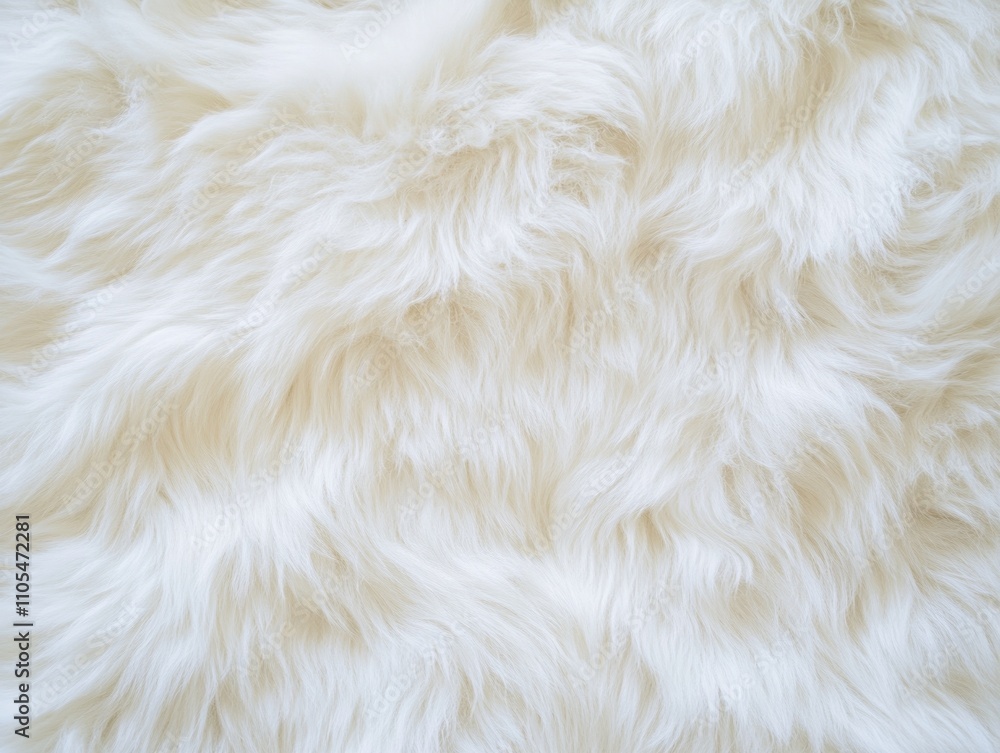 Close up of a white fur texture, possibly from a sheep. The fur appears to be very soft and fluffy, giving the impression of a cozy and warm texture. Scene is one of comfort and relaxation Close up of a white fur texture, possibly from a sheep. The fur appears to be very soft and fluffy, giving the impression of a cozy and warm texture. Scene is one of comfort and relaxation