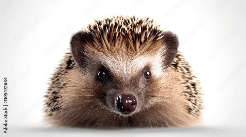 Small brown and white hedgehog with a black nose and big eyes. It is looking directly at the camera Small brown and white hedgehog with a black nose and big eyes. It is looking directly at the camera