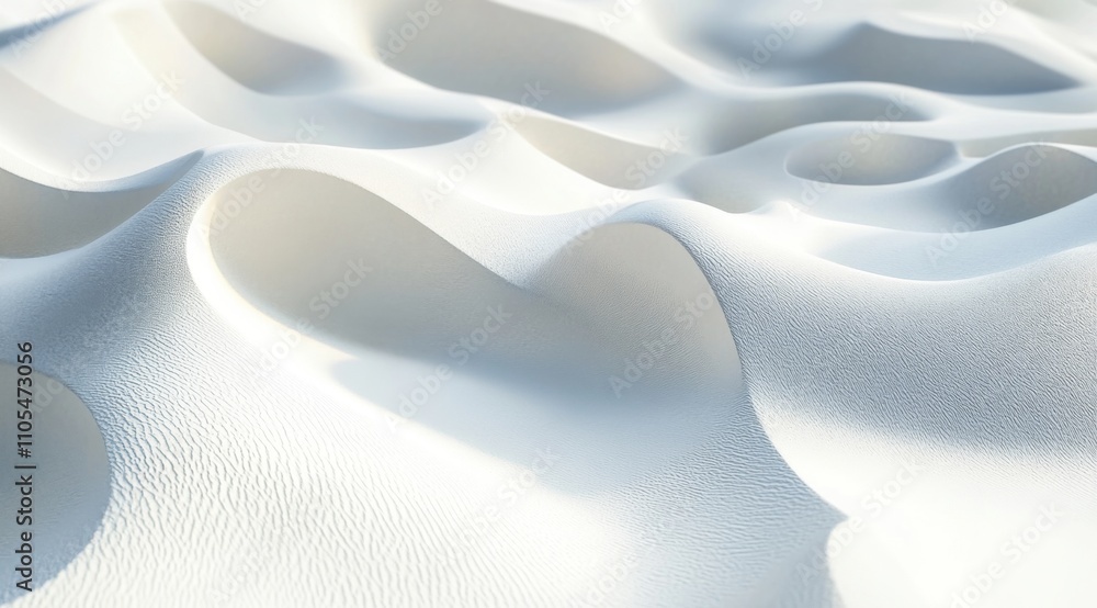 Obraz premium Close-Up of Undulating White Sand Dunes on White Background, High-Quality 3D Rendering