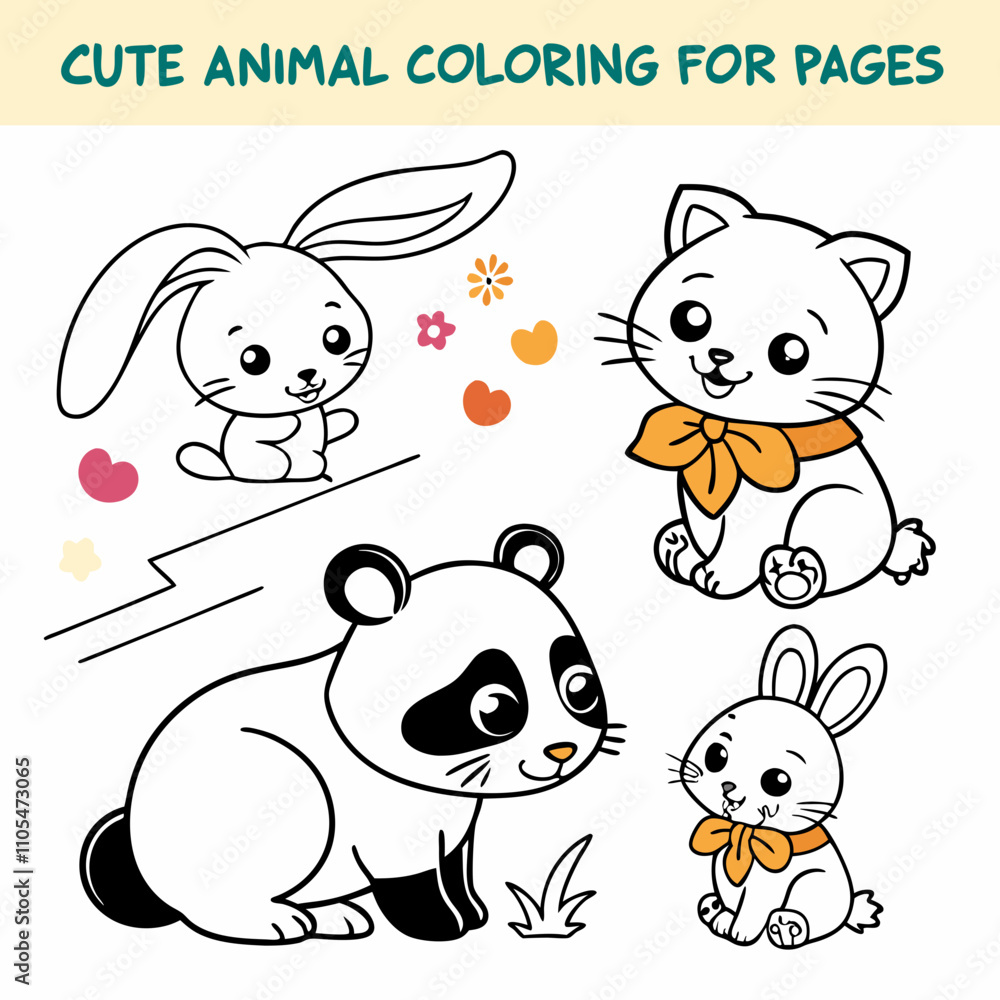 Obraz premium Cute Animal Coloring Pages for Kids – Adorable Baby Animals with Simple Designs