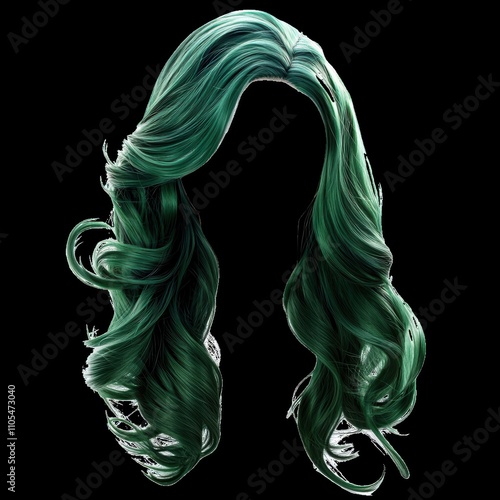 Flowing Green Hair Design on Black Background for Creative Projects