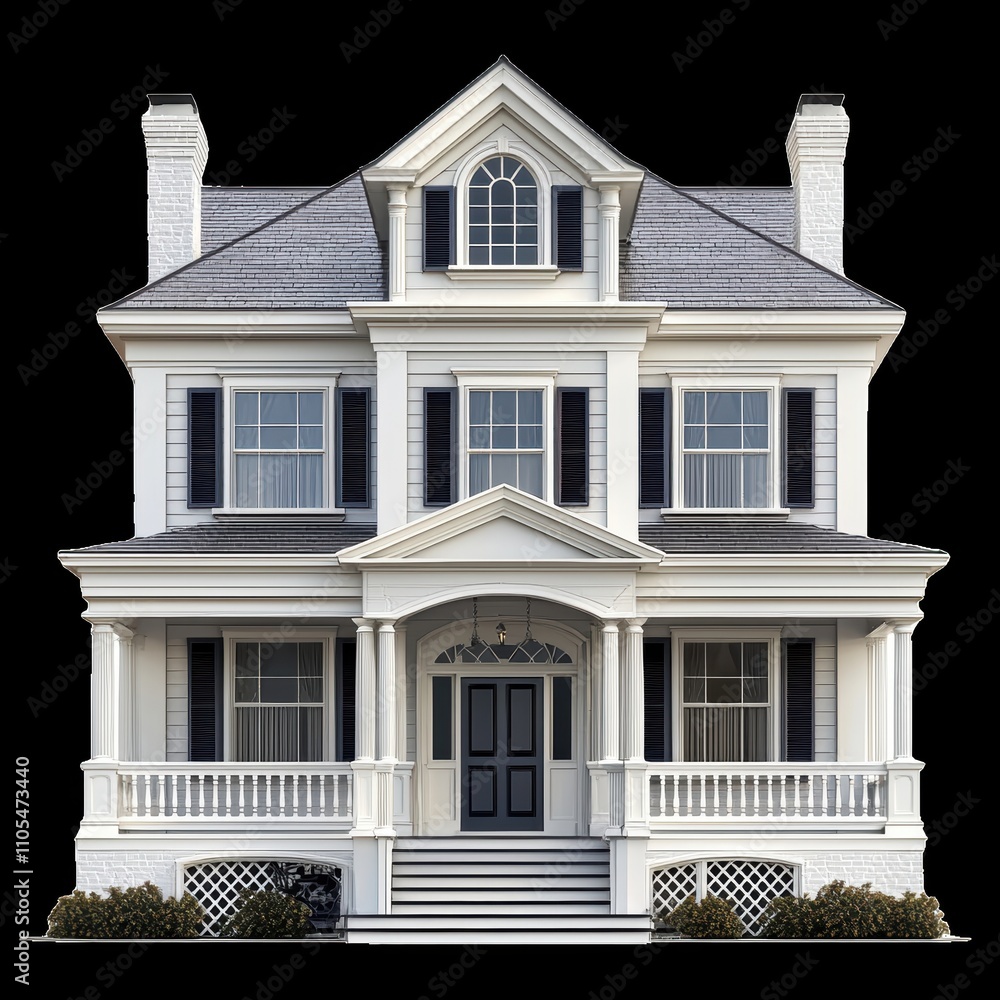 Elegant Traditional House with Porch and Large Windows in Front Elegant Traditional House with Porch and Large Windows in Front