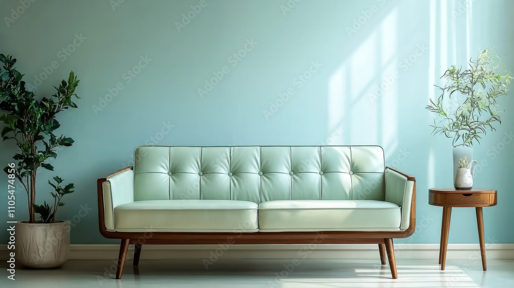 Light green leather sofa with copy space interior design of modern living room Light green leather sofa with copy space interior design of modern living room