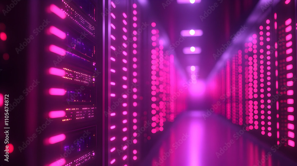 Pink Neon Server Room 3D Illustration Pink Neon Server Room 3D Illustration