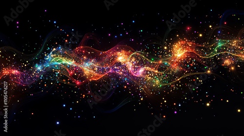 A night sky is illuminated by a radiant fireworks display. The fireworks explode in a symphony of colors, from vibrant reds to luminous greens, electric blues, golden yellows, and fiery oranges