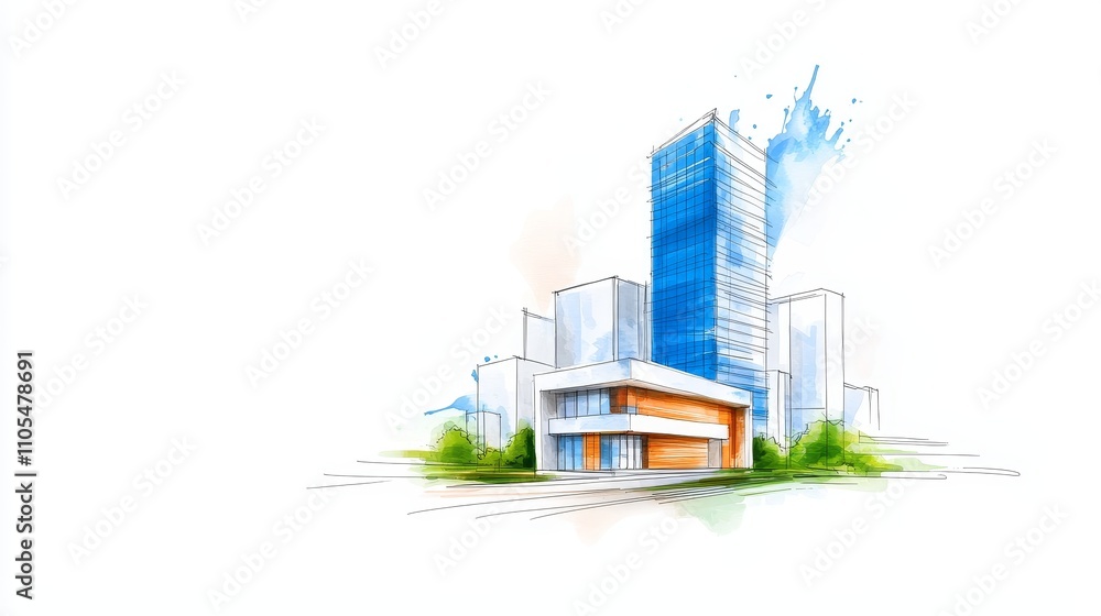 Greenery symbolizes sustainable urban design in this sketch of eco-friendly buildings. Greenery symbolizes sustainable urban design in this sketch of eco-friendly buildings.