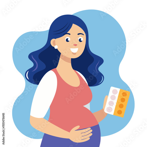 pregnant woman holding blisters of medicine.