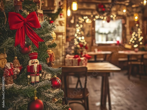 Vintage Christmas Tree in Cozy Interior with Nostalgic Decorations 