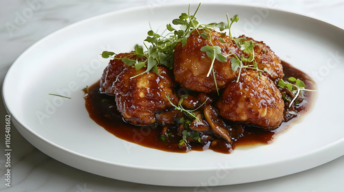 Pan-Seared Veal Sweetbreads with Mushroom Duxelles and Madeira Sauce, Fine Dining Photography photo