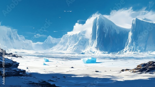 Wallpaper Mural Frozen Mountain Range with Blue Icebergs and a Clear Sky Torontodigital.ca