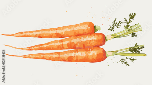 Watercolor carrot hand drawn isolated on white. Food illustration vegetable carrots for menu design, kitchen utensils, logo, printing Set of ripe carrots. Watercolor bright hand-drawn illustration