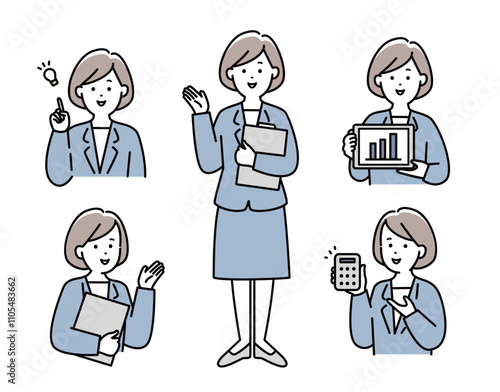スーツを着た女性のベクターイラストセット素材