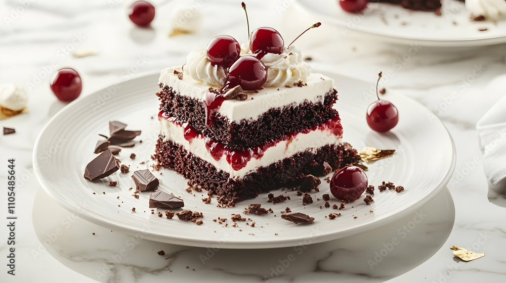 Deconstructed Black Forest Gateau with Cherry Sphere, Modern Pastry Photography Deconstructed Black Forest Gateau with Cherry Sphere, Modern Pastry Photography