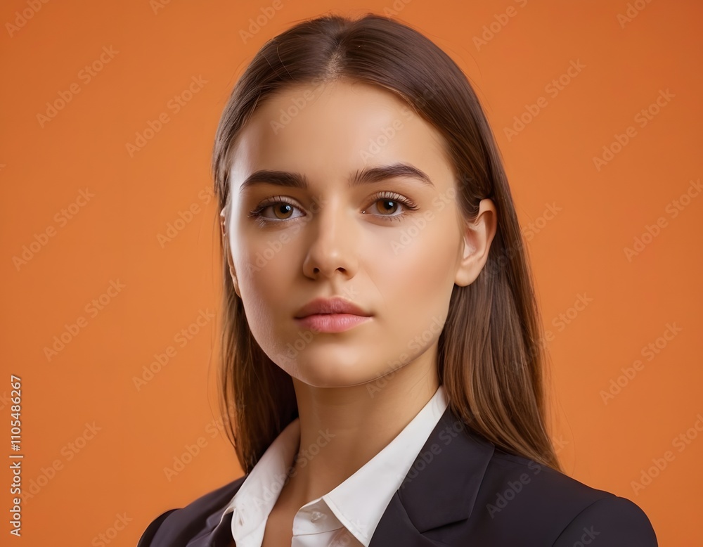 portrait of a business woman entrepreneur closeup in front of orange background portrait of a business woman entrepreneur closeup in front of orange background