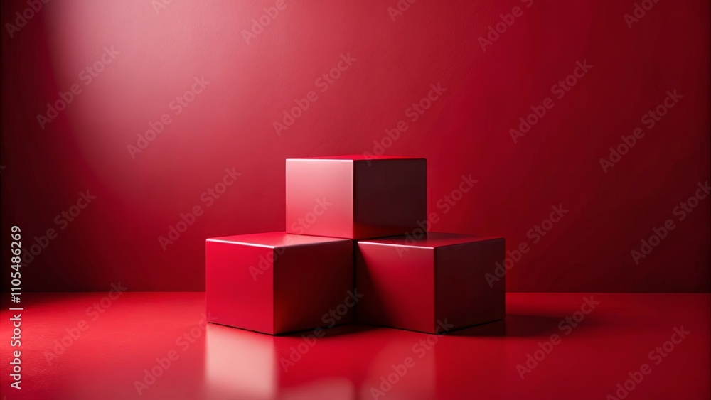 Three Red Cubes on a Red Surface Against a Red Wall Three Red Cubes on a Red Surface Against a Red Wall