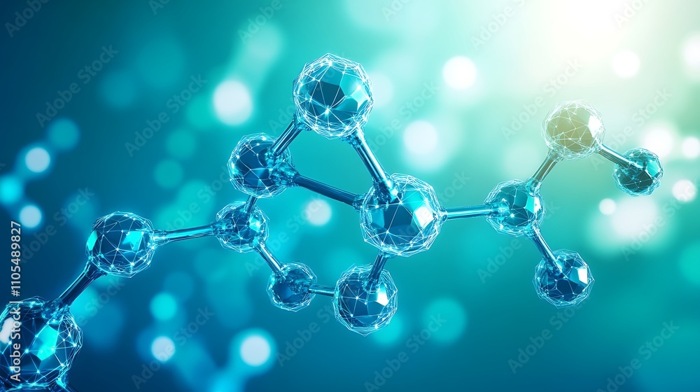 DNA strand on blue background with molecular chemistry elements DNA strand on blue background with molecular chemistry elements