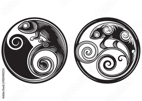 chameleon logo silhouette vector illustration, silhouette chameleon icon vector logo, chameleon vector logo, chameleon logo silhouette, Vector Chameleon Silhouette