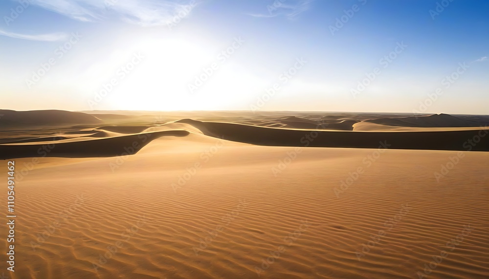 Naklejka premium Expansive view of desert dunes, beautiful moments at sunrise and sunset.
