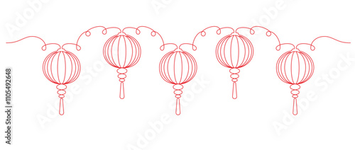 continuous line of vector Chinese New Year lanterns