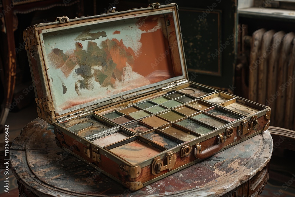 Palette of natural-toned paints in a neat box, inspiring realistic portraits Palette of natural-toned paints in a neat box, inspiring realistic portraits