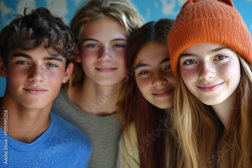 portrait of a smiling pupils, students in the school. boys and girls together at the university . teenagers studying, having time in school. AI Generated AI Generated