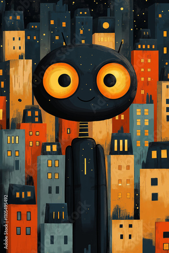 illustration robots bizarre rigolo, étrange, fun, dessin, mignon, tout-petits, adorable, joli, fun, robotique, androïde
