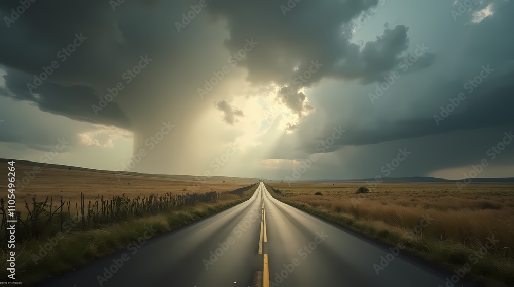 Road through Fields to the storm Road through Fields to the storm