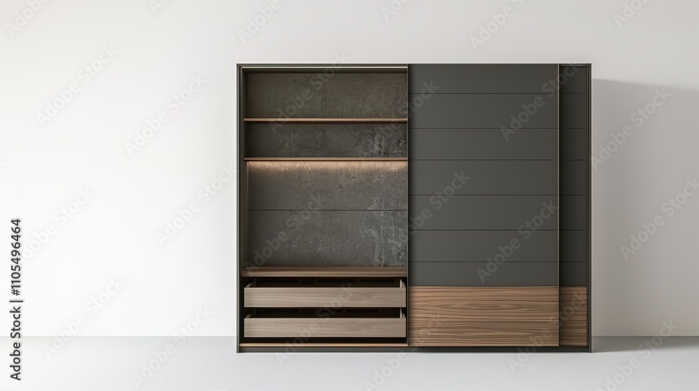 Modern and luxurious sliding wardrobe for storing clothes, isolated on white background Modern and luxurious sliding wardrobe for storing clothes, isolated on white background