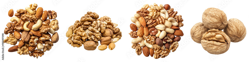 Nuts isolated on transparent background, Set of Nuts isolated on transparent background, Set of
