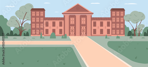 School scene exterior background. Education building outside