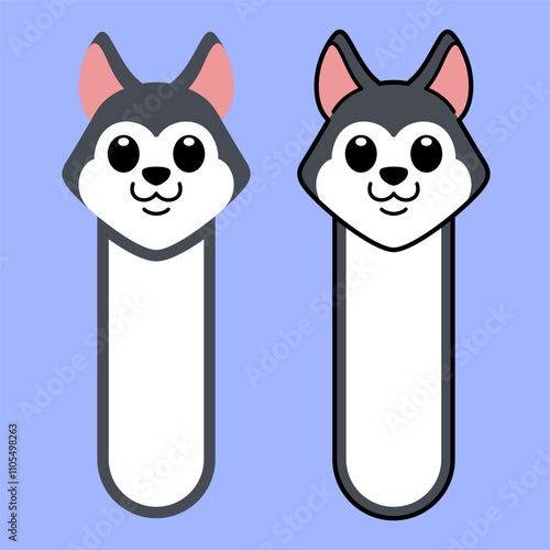 Vector Husky Bookmark Flat Design Illustration