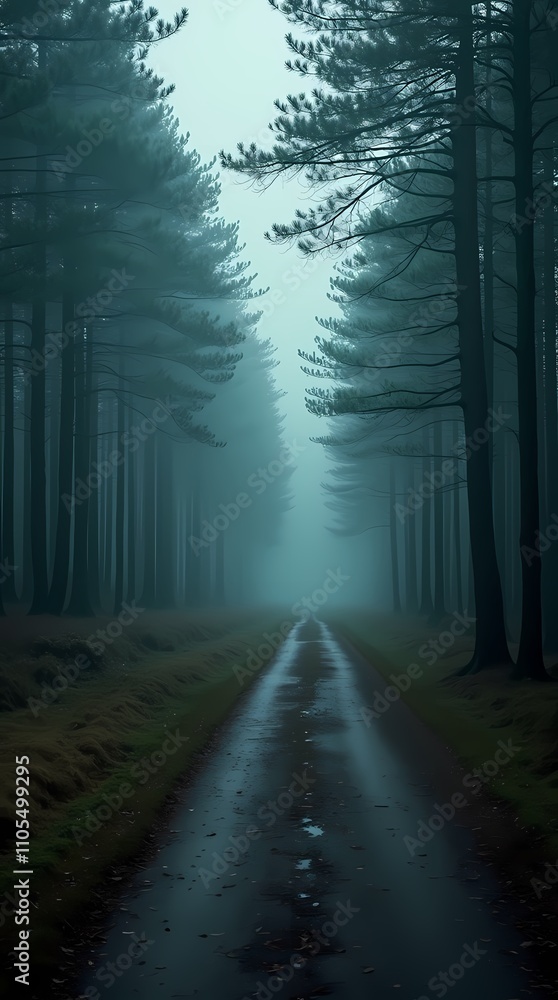 Fototapeta premium Road through the forest to the storm