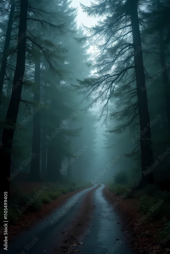 Road through the forest to the storm Road through the forest to the storm