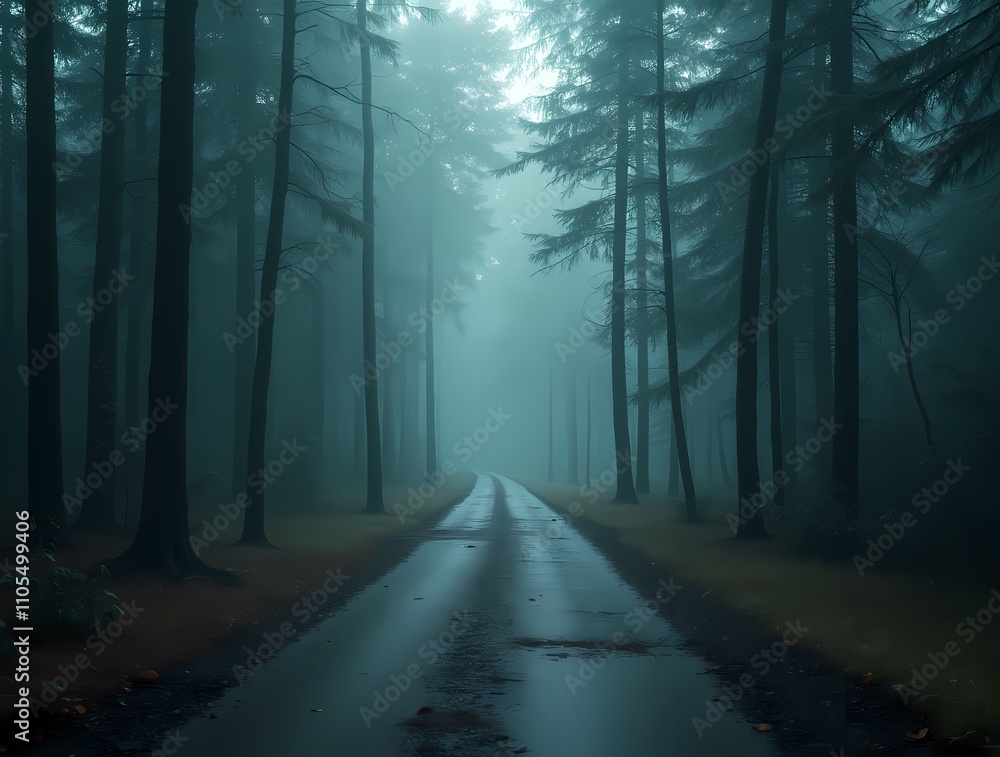 Naklejka premium Road through the forest to the storm