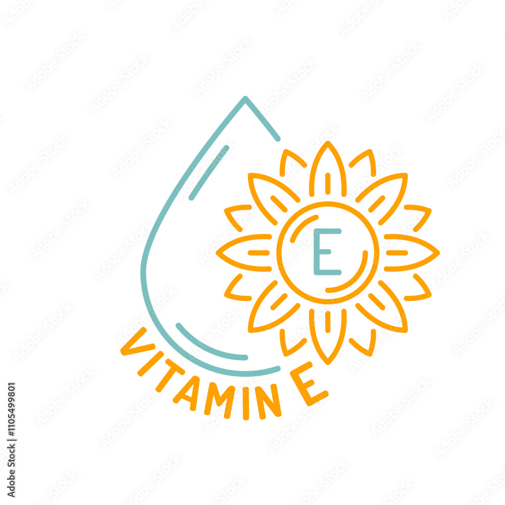 Fototapeta premium Vitamin E line icon. Sunflower and oil drop pictogram.