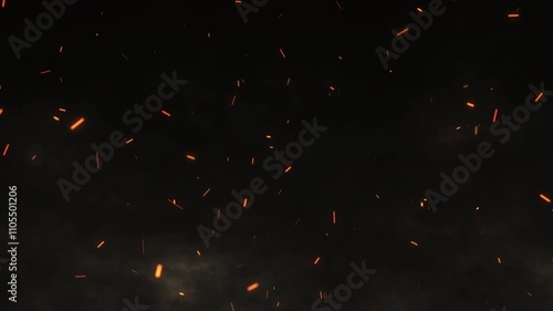 Glowing cinematic fire particles rising up with smoke and haze. Fire sparks flying fast with the wind. Bonfire, fire flakes background, fire ashes flow. Hot burning blaze, big flame, and disaster. 4k.