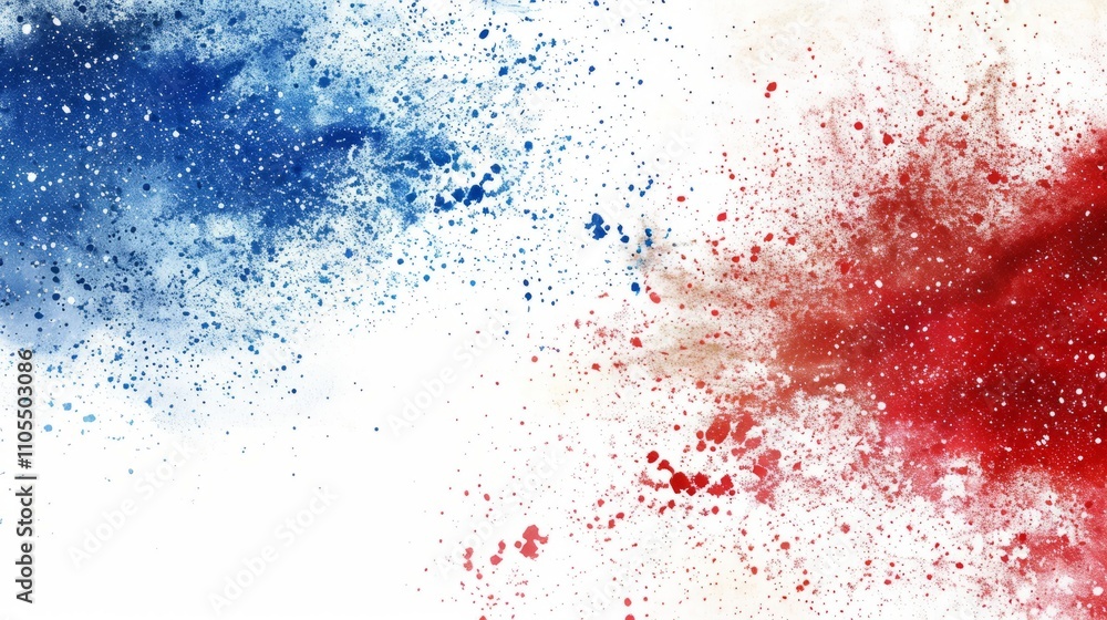 Labor Day red and blue dust explosions on a white background. The colors of the American flag are splashed on a white background and patriotic abstract designs for Independence Day and Memorial Day Labor Day red and blue dust explosions on a white background. The colors of the American flag are splashed on a white background and patriotic abstract designs for Independence Day and Memorial Day