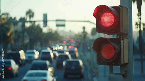 A traffic enforcement camera capturing vehicles violating red light rules.