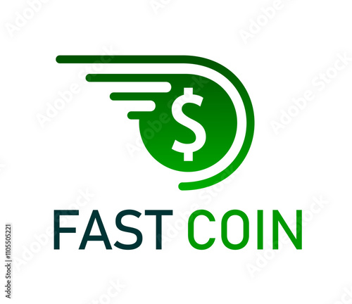 Money transfer, dollar coin in fast motion for digital quick cash exchange, vector icon. Dollar coin with wing icon for credit pay, online transfer or cash withdrawal ATM and bank payment service app