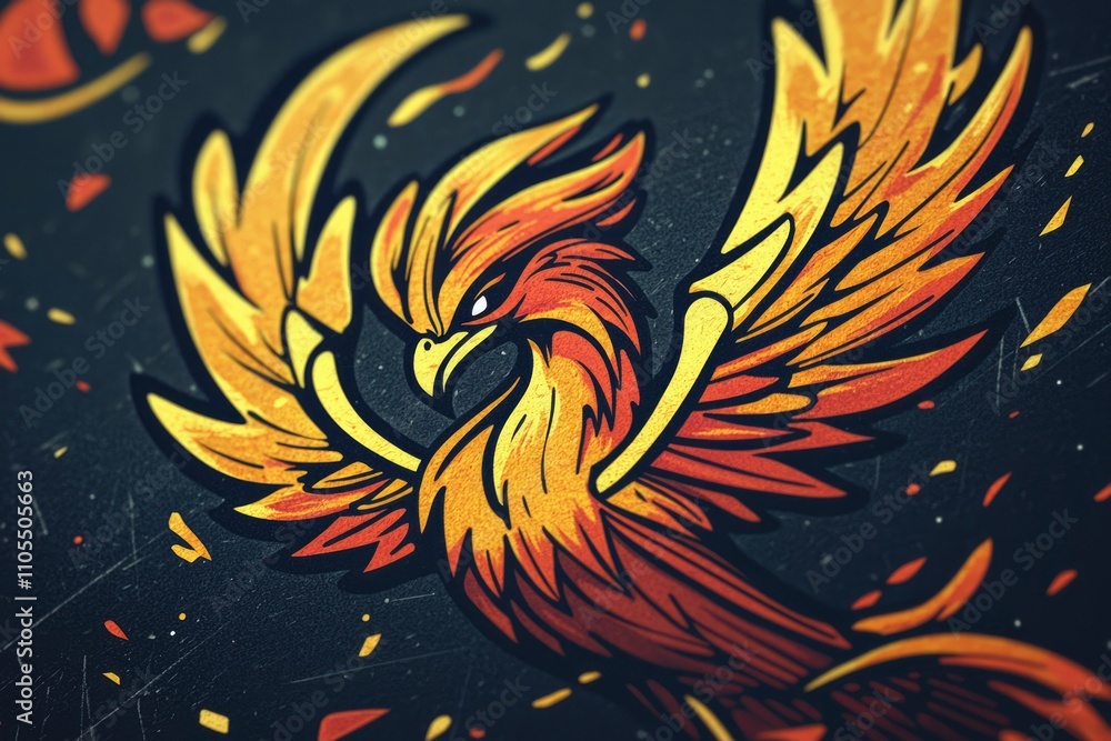 Fiery Phoenix Bird Majestic Wings Soaring Design Fiery Phoenix Bird Majestic Wings Soaring Design