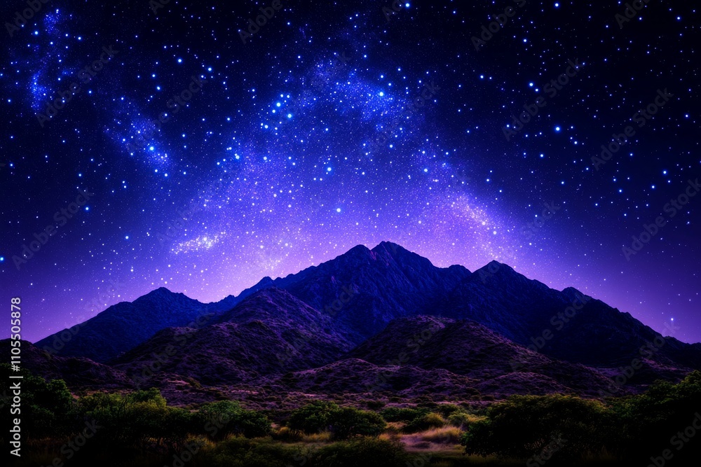 Majestic Mountain Range Underneath Starry Sky with Milky Way Majestic Mountain Range Underneath Starry Sky with Milky Way