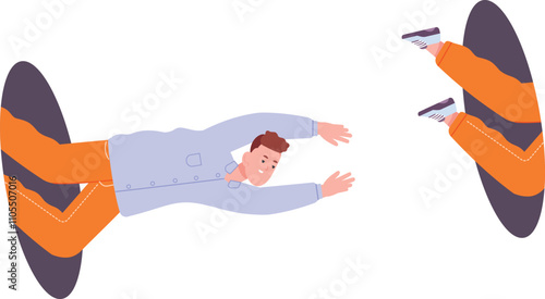 Teleporting man fly in portal hole color character