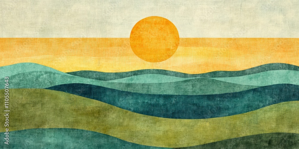 Abstract Sunset Over Rolling Hills Landscape Art Abstract Sunset Over Rolling Hills Landscape Art
