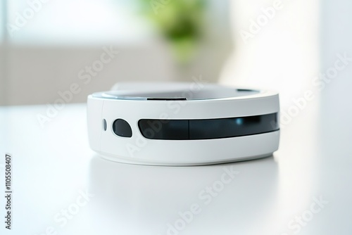 White robotic vacuum cleaner on a bright surface photo