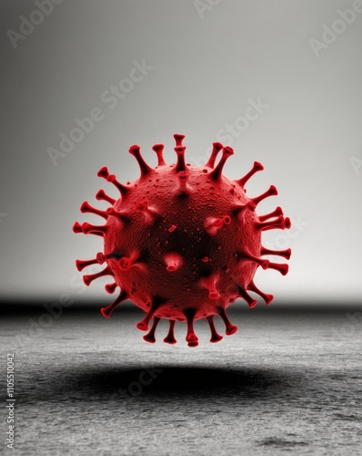 Viral threat A closeup of a virus particle with red spikes. photo