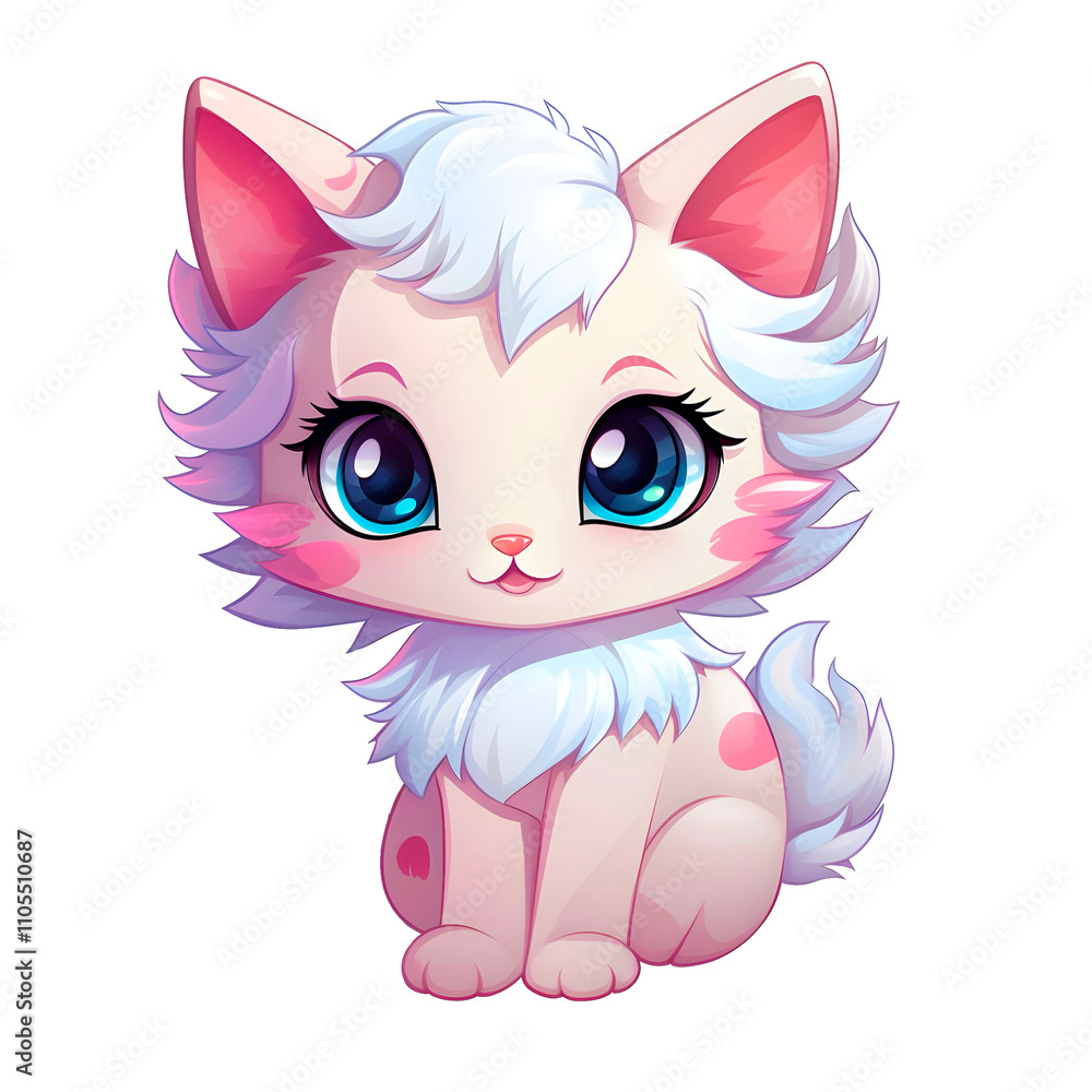 Fototapeta premium Cute little cat cartoon transparent background PNG