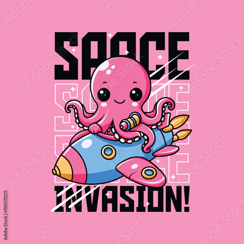 Kraken space invasion cartoon illustration
